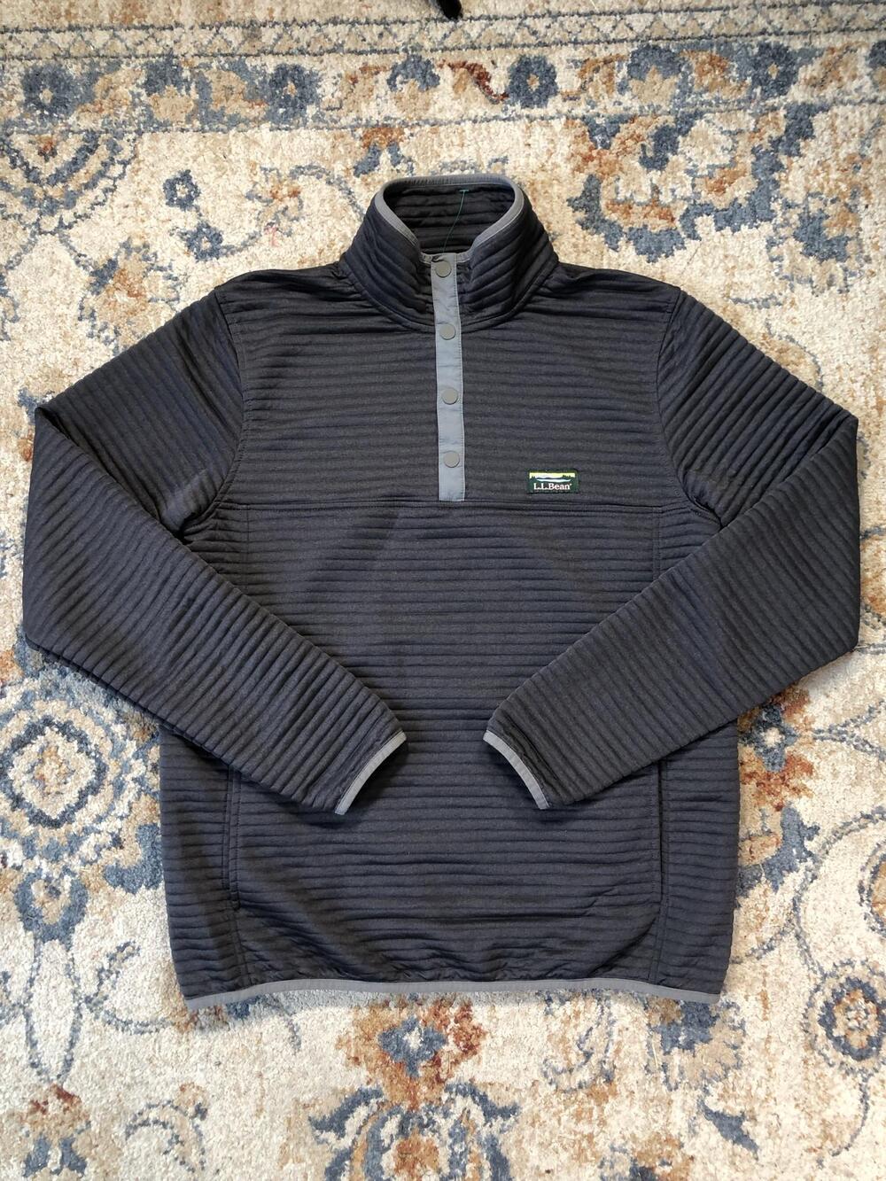L.L. Bean Pullover Mens Medium Tall Gray Snap Fleece Long Sleeve Mock Neck